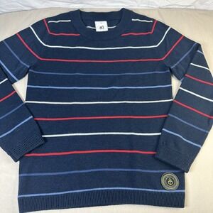 Mouli Sweater family friends and fools Size Large Navy Blue With Stripes